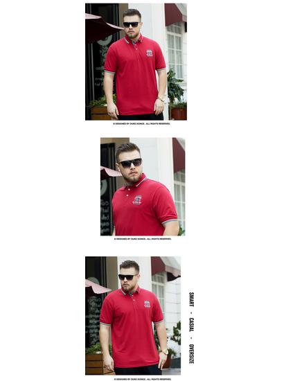 Męska koszulka polo z bawełny o luźnym kroju w dużym rozmiarze, styl hongkoński, z krótkim rękawem i kołnierzykiem typu turn-down