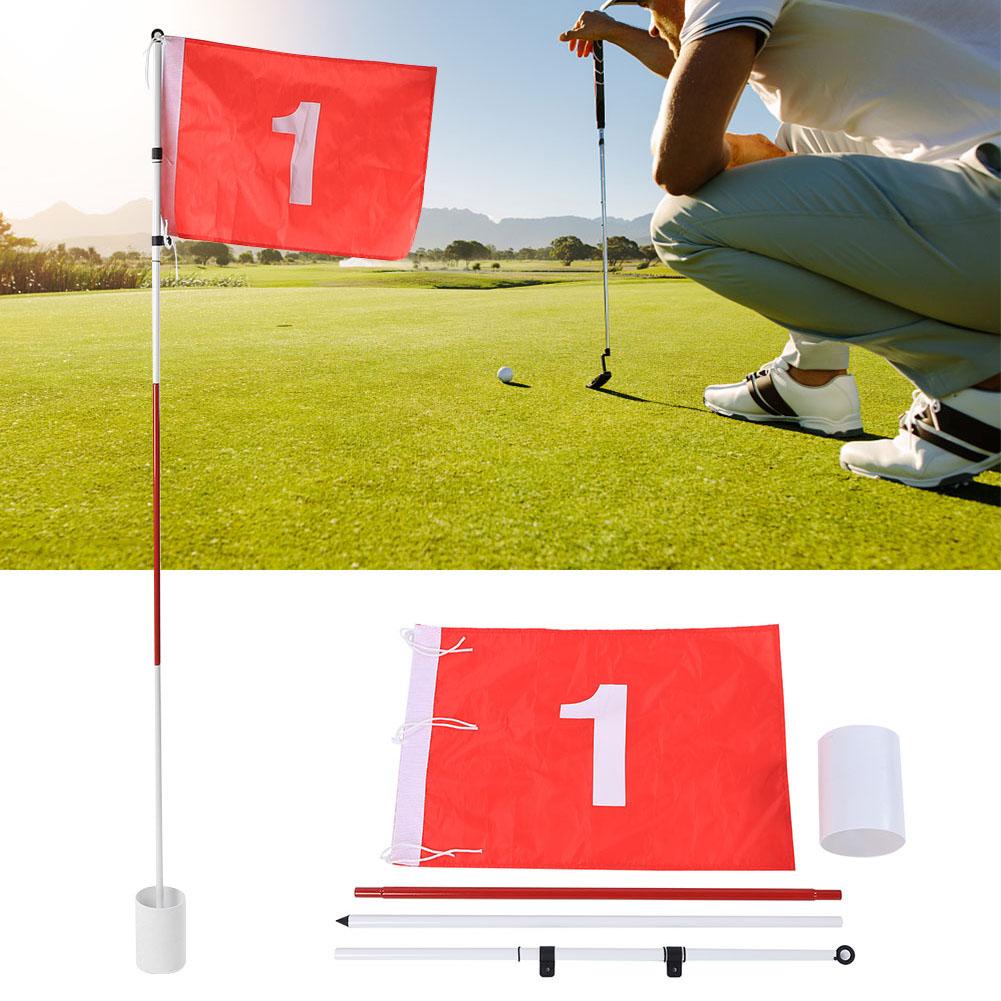 3 Sections Golf Divot Flagpole Removable Metal Bar Hole Cup Golf Course Set Nylon Flag
