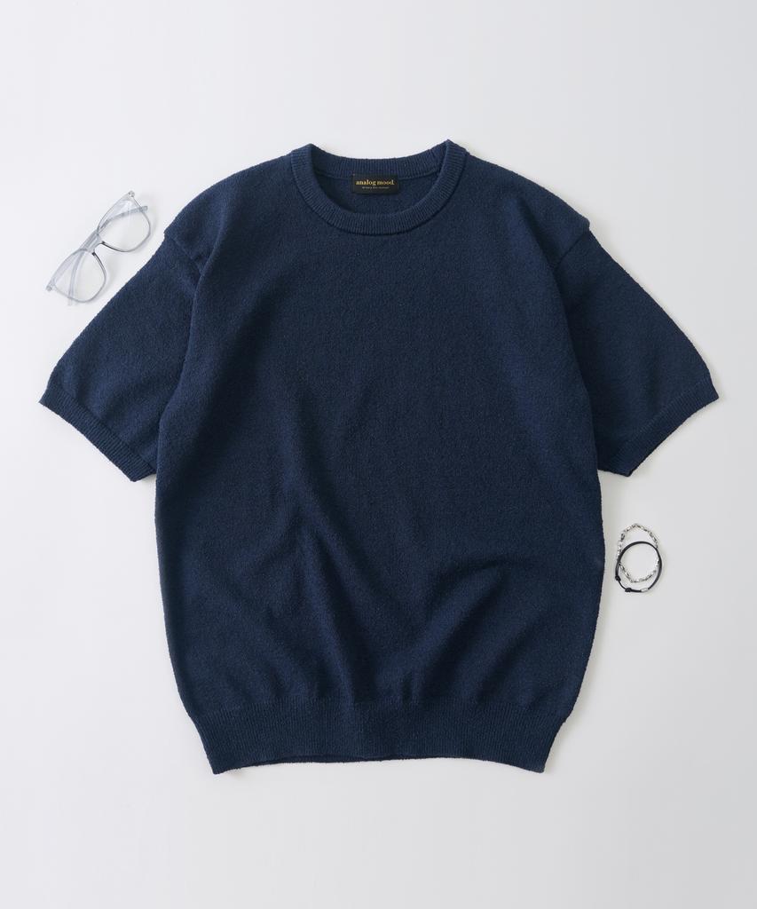 ANALOG MOOD Airy Cooling Round Short Sleeve Knit (Navy)