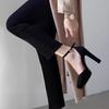 Women's 2025 New Chunky Heel Waterproof Platform High Heels - Black One-Strap Hollow Professional Shoes