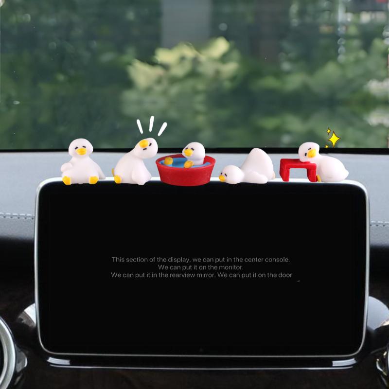Cute Mini Duck Figurines Car Dashboard Accessories Fun Animal Car Rear View Mirror Decor Interior Ornaments Home Car Gifts