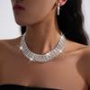 European & American Luxury Rhinestone Tassel Earring and Necklace Set