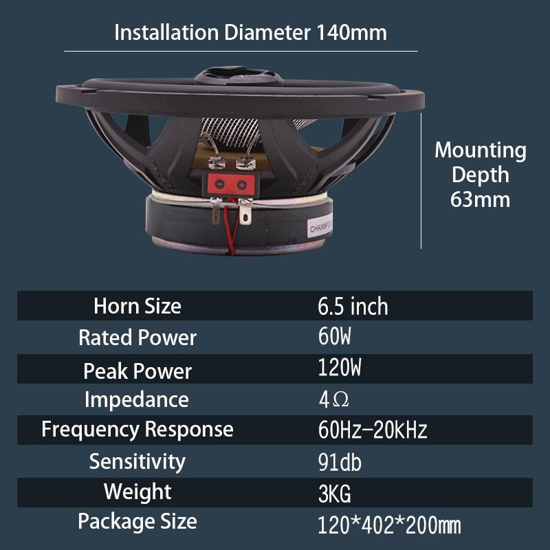 1 Pair 6.5 Inch Rear Door Coaxial Car Speaker 4 Ohm Coaxial Speaker Treble/Alto/Bass Music Stereo Full Range Surround Car Audio