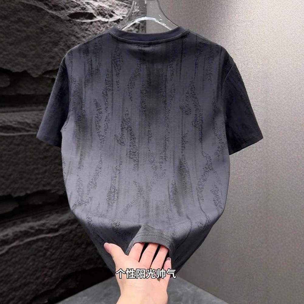 Men'S Casual T-Shirt Smudged And Scratched Trendy Short-Sleeved Korean Version Solid Color Micro-Elastic Fashion Short-Sleeved T-Shirt