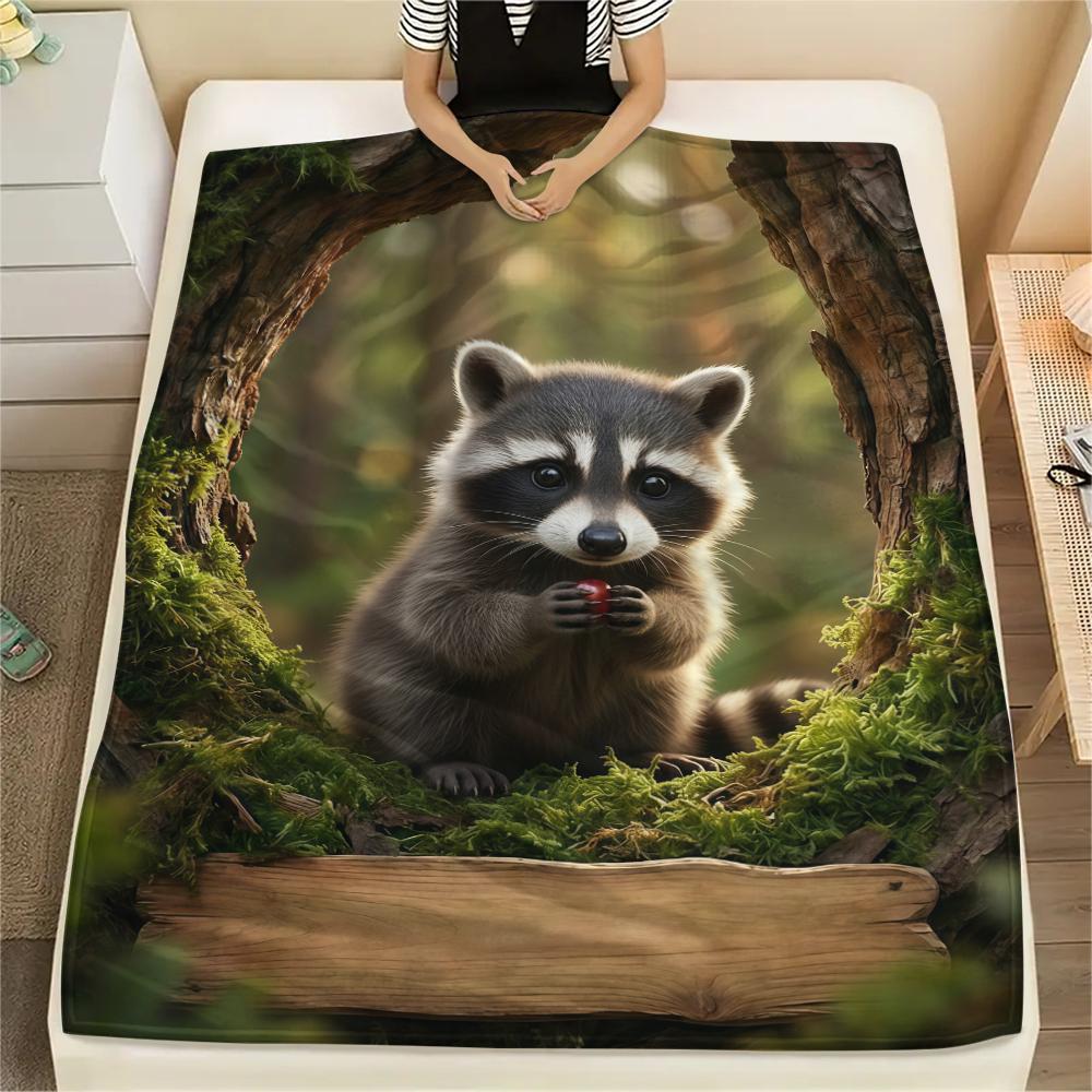 Forest small animals Print Flannel Blanket,High quality Comfortable for All Seasons,Home Decor,Warmth and Comfort,Perfect for Christmas Gifts