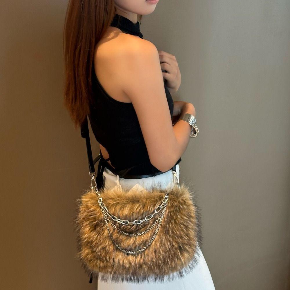Y2k Fluffy Hobo Bags Portable Armpit Bag Elegant Fluffy Tote Bag  Party