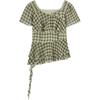 EICHITOO Women's Plaid V-Neck Short-Sleeved Shirt