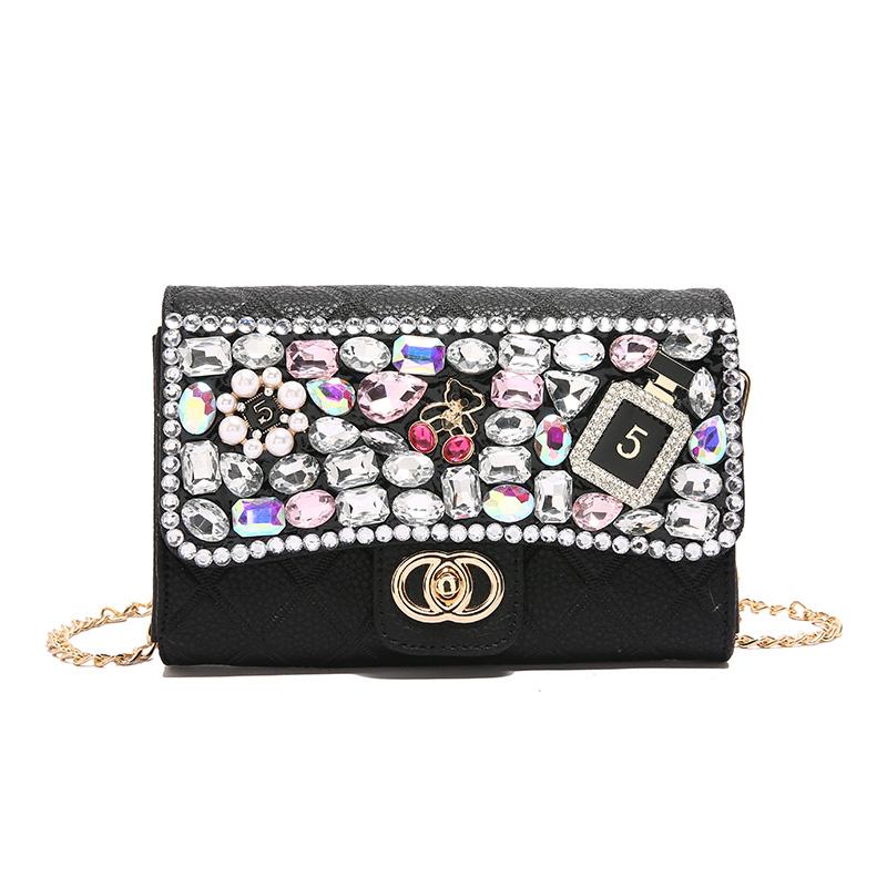 Premium bag women's new versatile small fragrant chain messenger bag fashionable diamond-encrusted clutch bag dinner bag