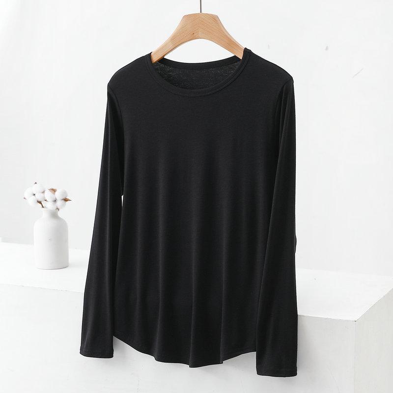 

2023 Женская хлопковая футболка с круглым вырезом и длинными рукавами больших размеров - свободный крой для весны и осени 4XL