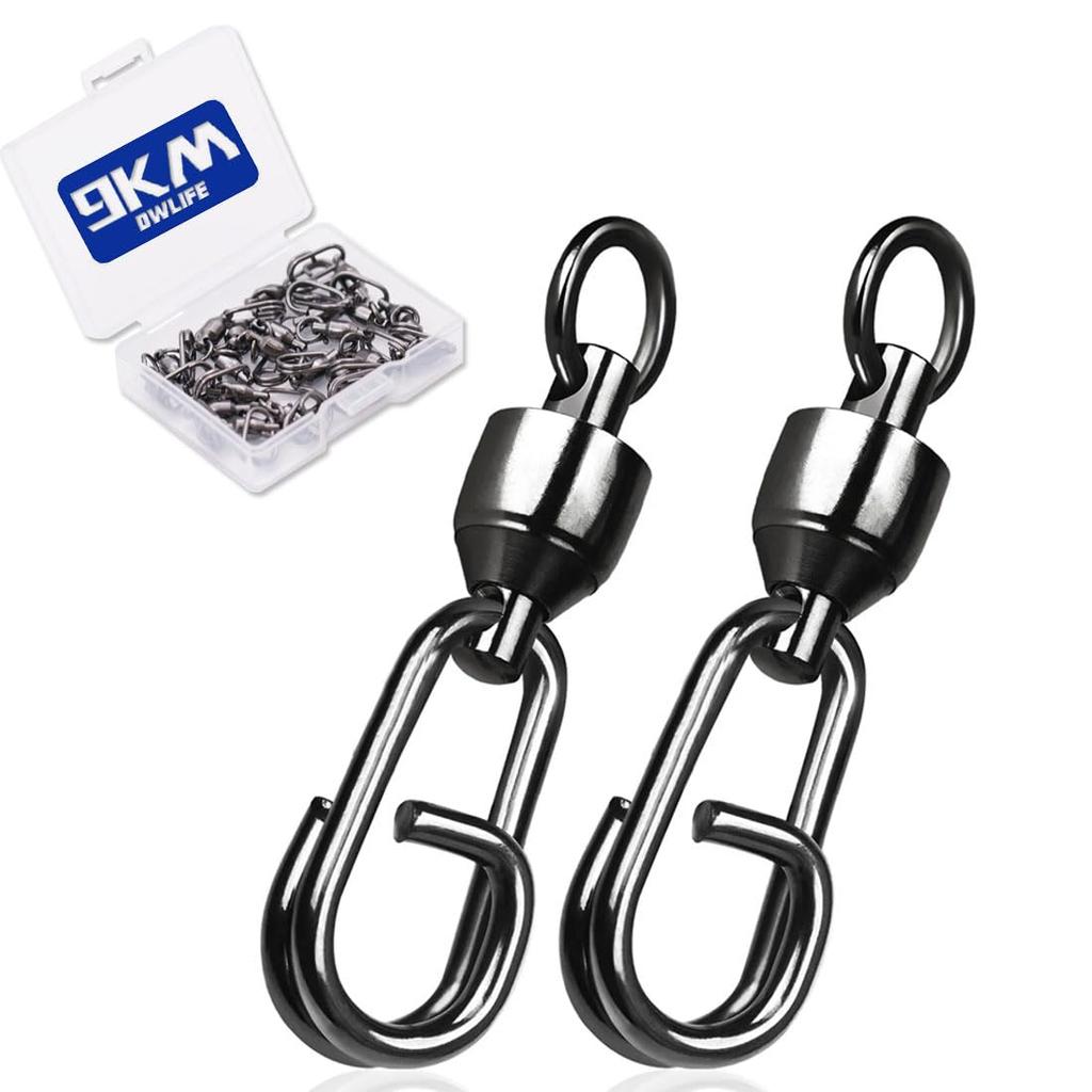 9KM DWLIFE Swivel Snap Black Set of 25 Ball Bearing Stainless Steel High Strength High Speed Rotation Corrosion Resistant Quick Change Fishing Tools