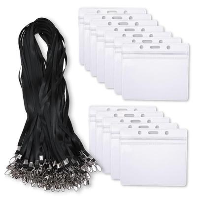 Çalışan Kimlik İsimlik Tutucu Seti 100 Adet Yatay Kimlik Kartı Kılıfı Boyunluklu Geçiş Kartı Kılıfı Askılı Kart Su Geçirmez Kartvizit İsimlik (Ayva)