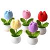 Mini Tulips Crochet Flowers Potted Cute Knitting Flowers Table Car Decor Handmade Artificial Tulips Flores