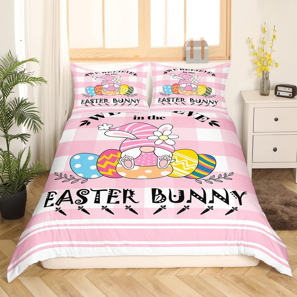 Kaninchen Bettbezug Set Frohe Ostern Bettdeckenbezug für Kinder Mädchen Bauernhaus Tier Bettwäsche Set Niedlich Kawaii Tiere Steppdeckenbezug