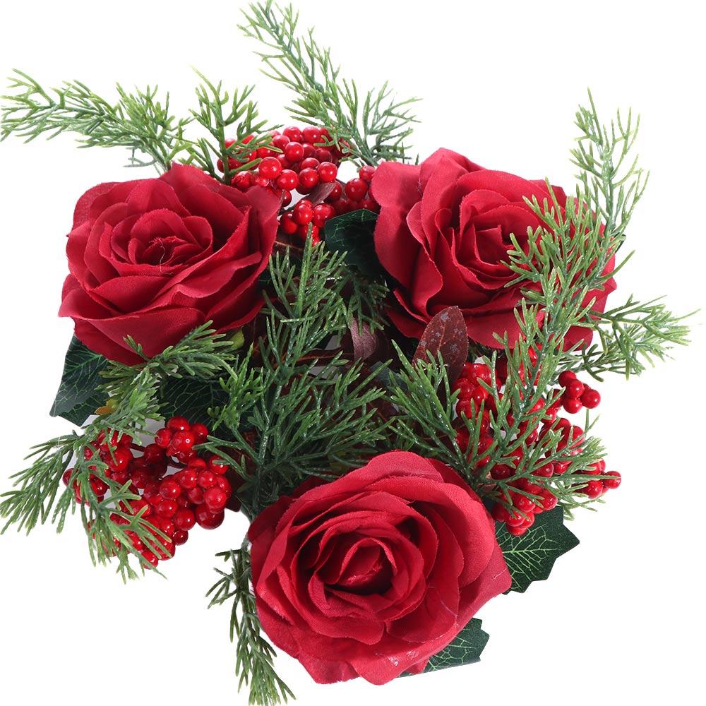 Artificial Flower Christmas Candle Wreath Romantic 30CM Candle Rings Party Supplies Red Rose Candlestick Wreath Christmas Decor