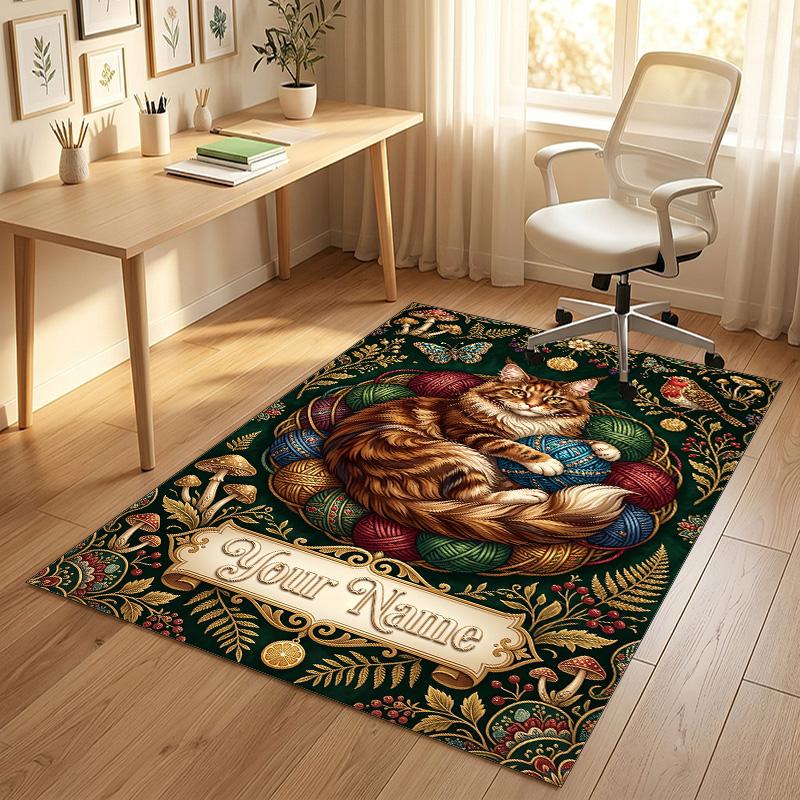 Cat Theme Crystal Velvet Rug Personalized Custom Name Text Soft Floor Mat Home Decor