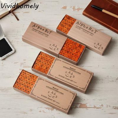 70Pcs Wooden Handle Wooden Rubber Stamp Set Vintage Mini Letter Number Stamp Classic Precise Number Symbol Stamp Set