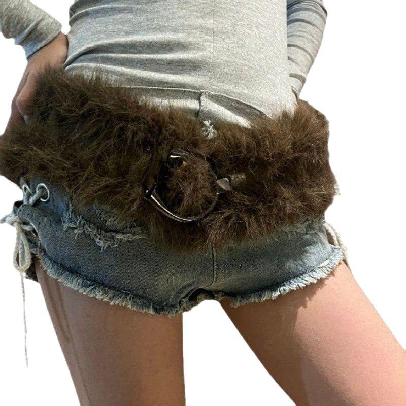 Street Corn-eye Metal Buckle, Furry Patchwork, Niche Belt, Spicy Girl Style, Individual Cinched Waist, Slimming, Versatile Belt