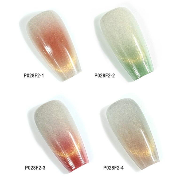 Pack of 30 Coffin False Nails Long Crystal Press On Cat Eyes Gradient Reusable Stick On Nails for Women Girls