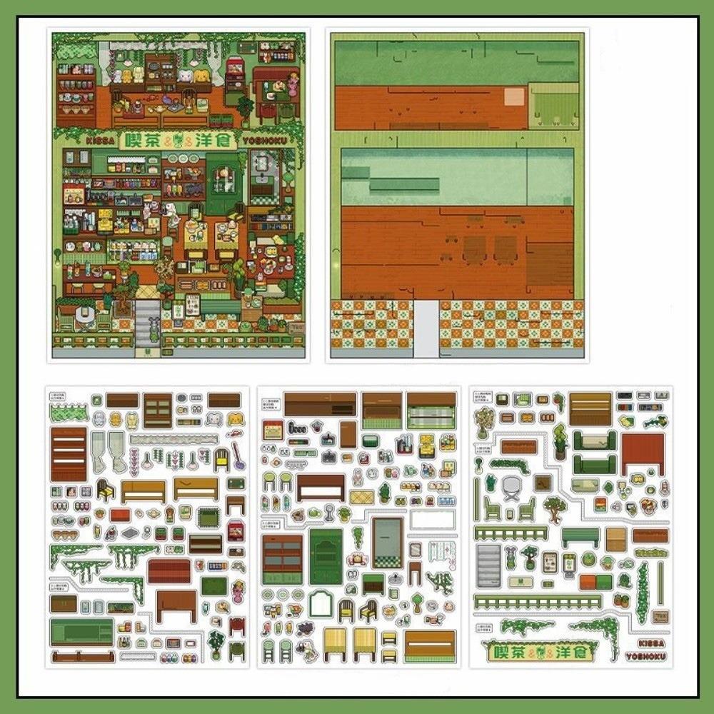 3D Miniature Shop Scene Collection Modern Shop Architecture Stacking Pasting Scene DIY Sticker Landscape Sticker Book Stationery