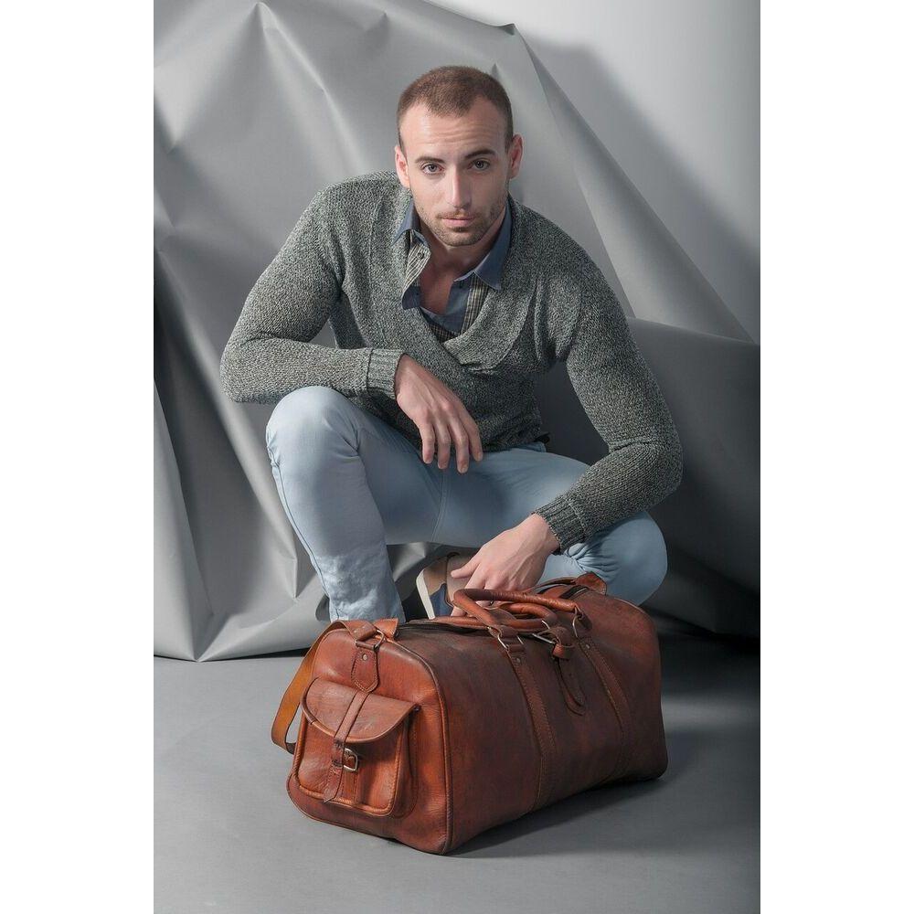 Men's Leather Bag Travel Duffel Vintage New Genuine Men Gym Goat Brown Luggage