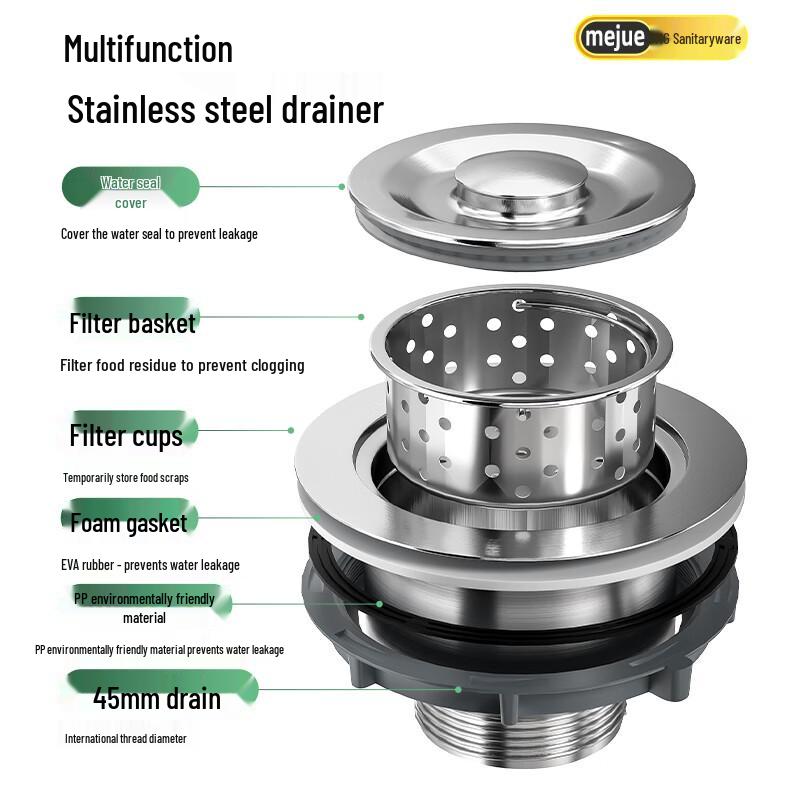 MEJUE 304 Stainless Steel Single Kitchen Sink Drain Kit