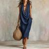 2026 European-American Women's Casual Loose Cotton Linen Swing Neck Dress