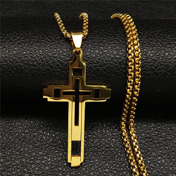 

Cross Stainless Steel Choker Necklace for Man Gold Color Men s Chain Necklace Jewelry Corrente Masculina N1173S02 60CM
