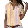 Elegant Women's Short Sleeve Shirts Casual Block Plaid 3D Printed Fashion Turndown Collar Basic Shirts Office Ladies Tops Blouse