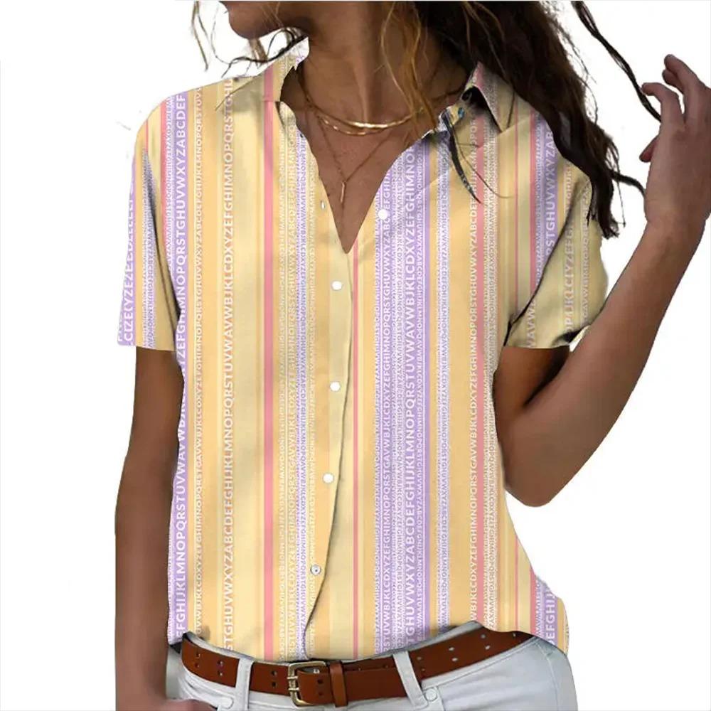 Elegant Women s Short Sleeve Shirts Casual Block Plaid 3D Printed Fashion Turndown Collar Basic Shirts Office Ladies Tops Blouse S