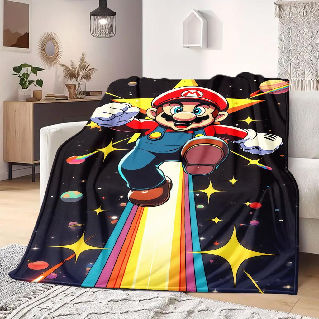Mario Anime Print Blanket Warm Comfortable Flannel Blanket Suitable for Bedrooms, Sofas, Beds, Chairs, Picnics, Travel