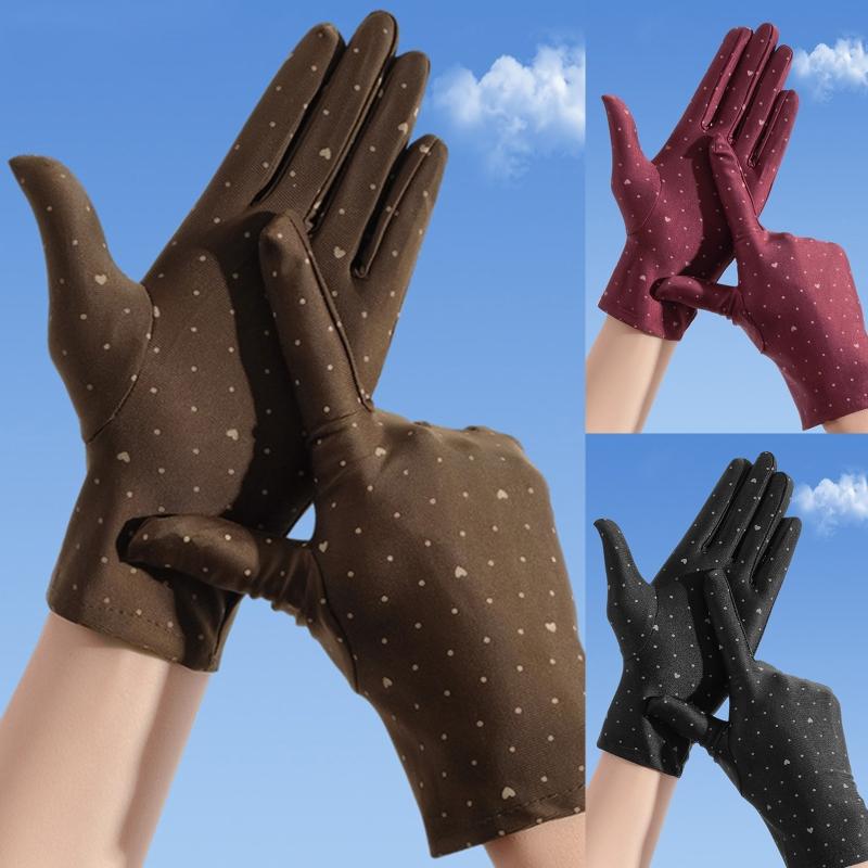 Women Summer Full-finger Breathable Touchscreen Glove Solid Color Mittens