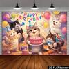 2D oil painting style cat birthday background  paired with five cute cats and pink cake elements