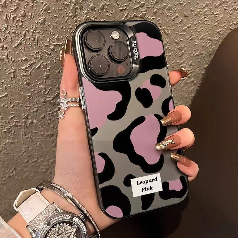 Leopard Pink Pattern Phone Case for iPhone 17 Air 16 15 14 11 Pro 13 12 Mini 8 7 Matte Laser Bumper Shockproof Hard Cover