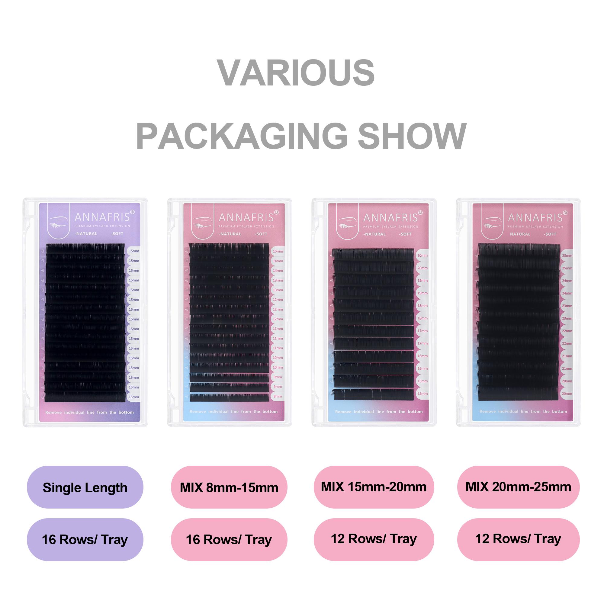 

ANNAFRIS Индивидуальные ресницы премиум-класса, супермягкие шелковые норковые ресницы, 8–15 миксов x 16 рядов, смешанная длина, наращивание объема, накладные ресницы, поставки Cilios 0.05mm dd MIX 8-15mm