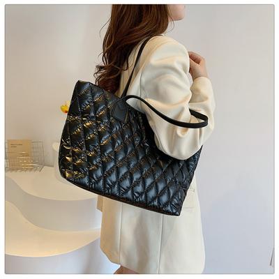 Winter Down Cotton Casual Shoulder Bag  Women's Checkered Handbag  Large-capacity Commuting Women's Handbag