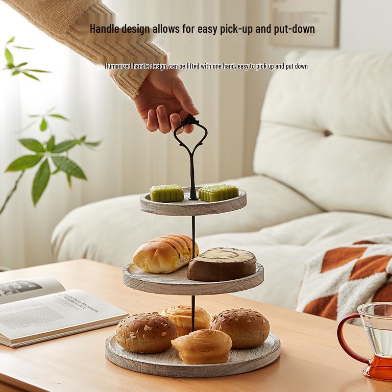 Creative European Double Layer Wooden Dessert Stand: Forest Style Cake and Treat Display Tray