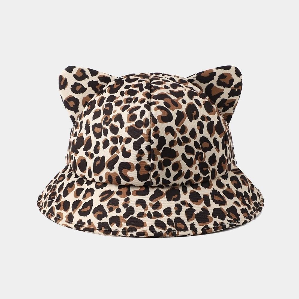 Cow/ Leopard Print Bucket Hat Cat's Ears Basin Hats New Panama Fishing Cap Unisex