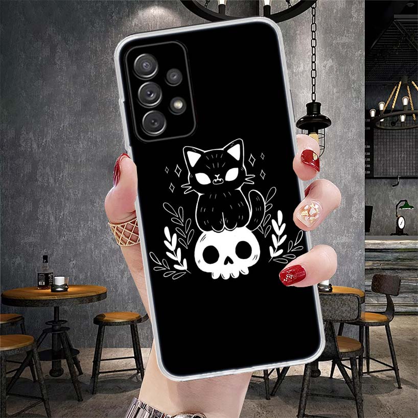 Witch And Cat Colorful Cute Phone Case For Samsung Galaxy A12 A22 A32 A52 A72 A02S A51 A50S A71 A70 A31 A20S Note 20 Ultra S10 A