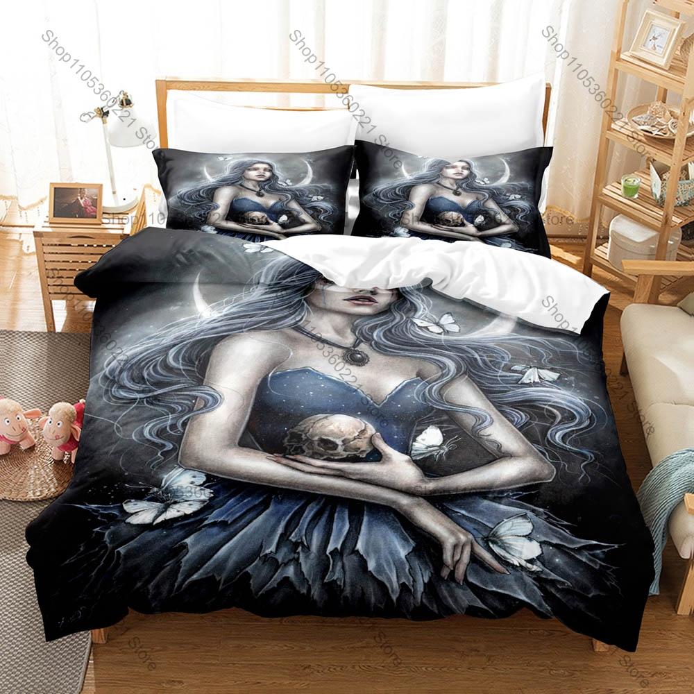 Witch Priestess Spirit Magic 3PCS Bedding Set Fantasy Print Duvet Cover Bed Sheet Pillowcase Soft Microfiber Gothic Style