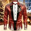 2026 Men's Fashion Christmas Satin Long Sleeve Shirt Christmas Special Edition 3D Printed Snowflake Christmas Tree Cane Candy