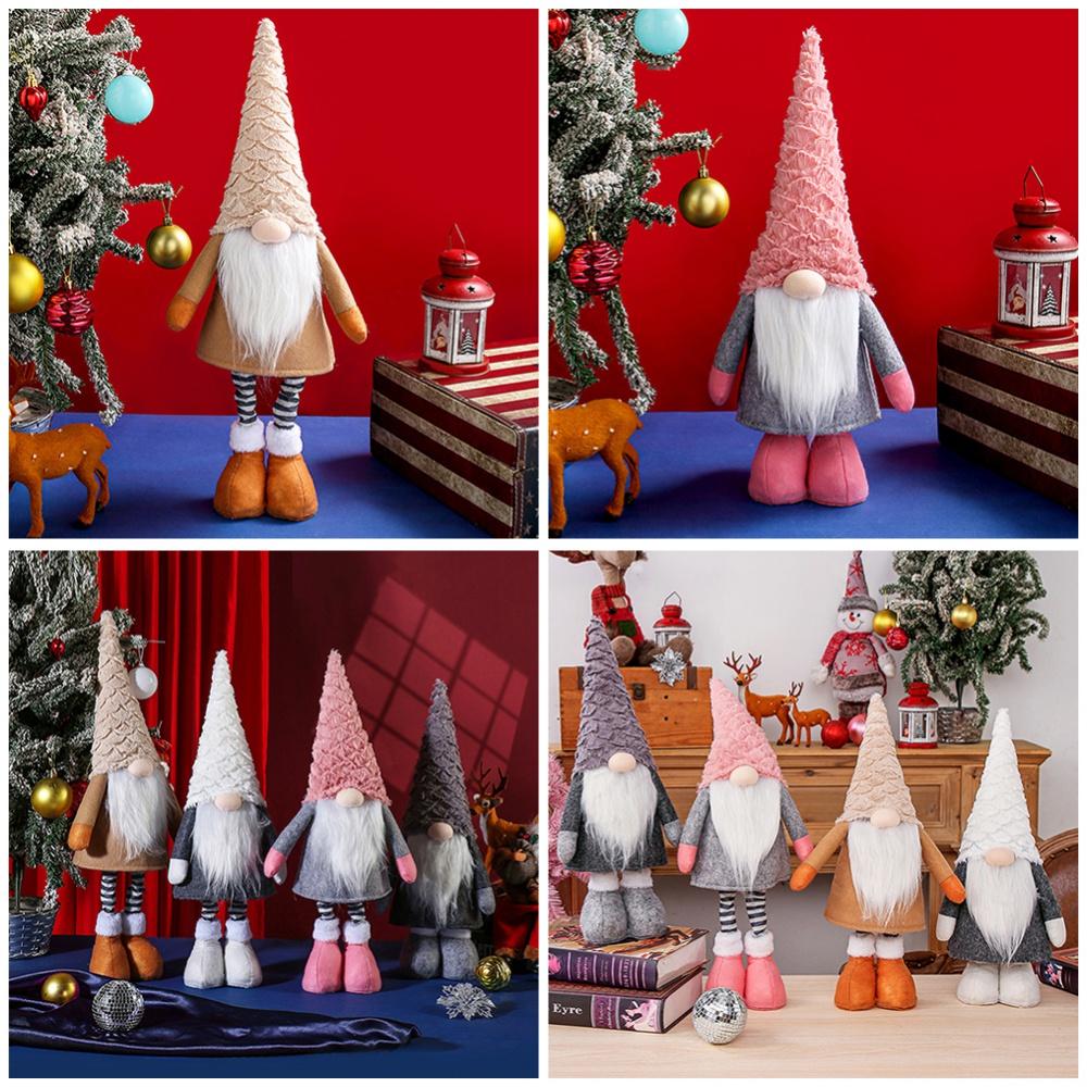 Weihnachtsgnom Dekorationen mit langem einziehbaren Bein Handgemachter stehender Gnom Plüsch Feiertagself für Weihnachtsfeierdeko Navidad