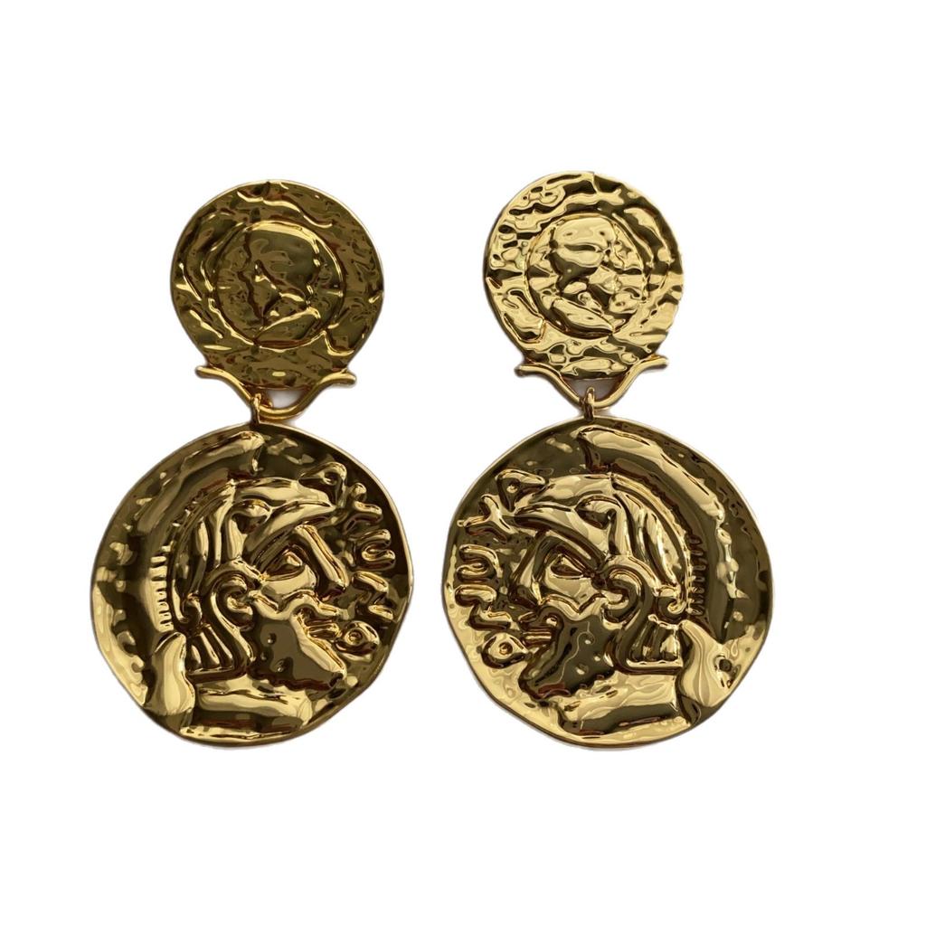 Retro Ancient Coins, Metal Relief Portrait Earrings, Earrings, Personalized Retro Light Luxury, Fashion Temperament, Niche Design Earrings