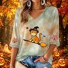 Women's Fashion V-Neck Printed 3/4 Sleeve Casual Top for Halloween