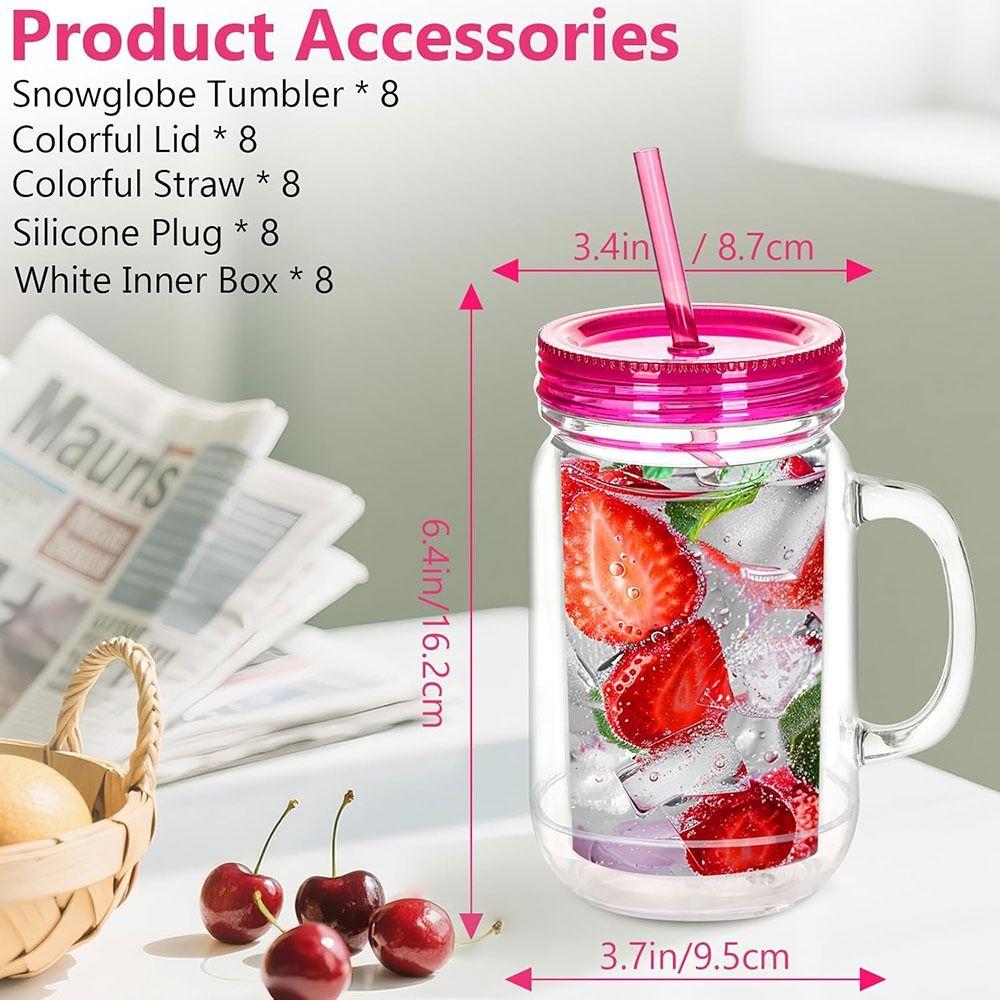 NEW 20 Oz Capacity Snowglobe Tumbler Pre Drilled Hole Clear Snow Globe Cups Double Wall Glitter DIY Cups Party Favors