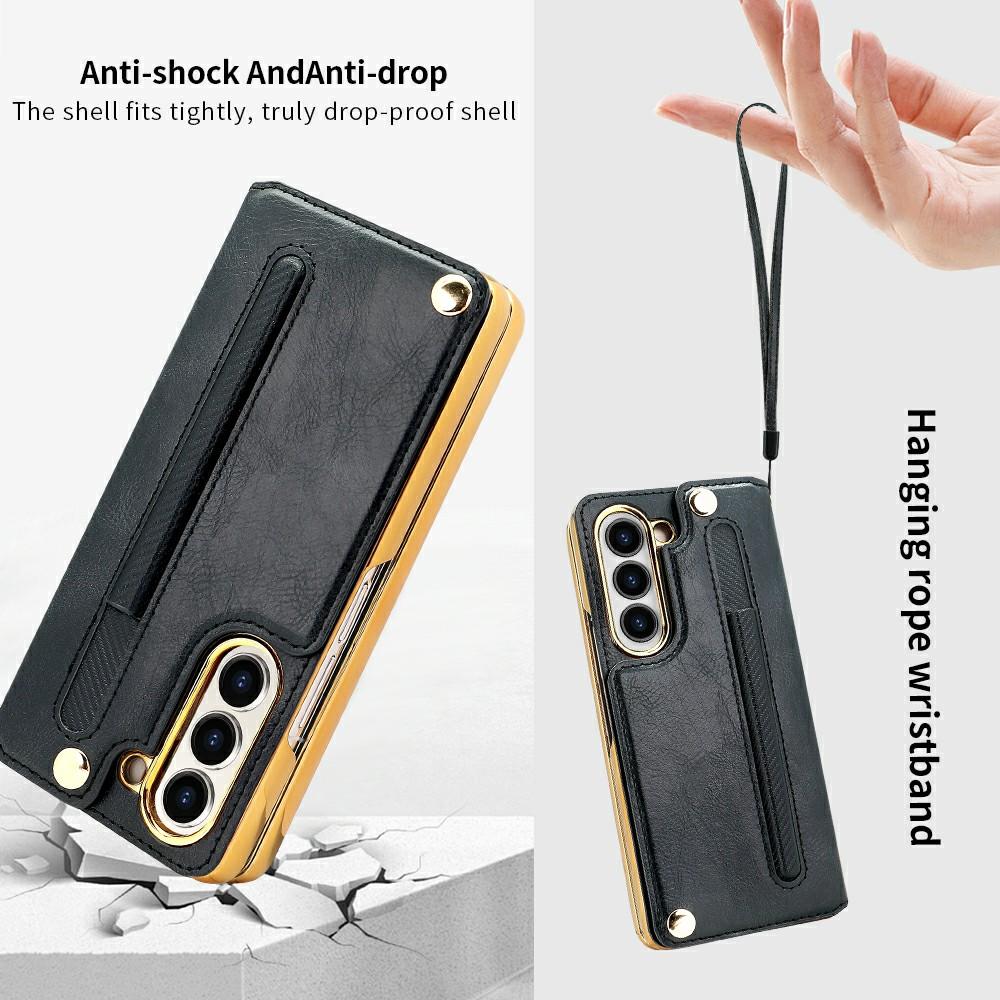 For Samsung Galaxy Z Fold6 5G Case RFID Blocking Card Slot PU+PC Kickstand Phone Cover with Stylus Holder
