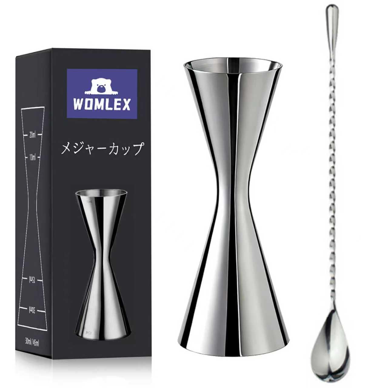 WOMLEX Measuring Cup with Measurement Markings & Bar Spoon, Double-Headed Measuring Cup, Ounce Cup, Cocktail Measuring Cup, Wine Graduation Cup, One-P