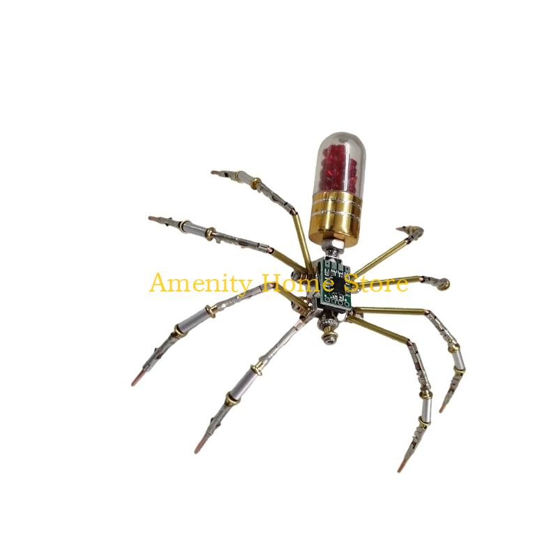F26C Artistic Steampunk Mechanical Spiders DIY Craft Kits Metal Puzzle for Home Decors Gift with LED Technology and Assembly Fun