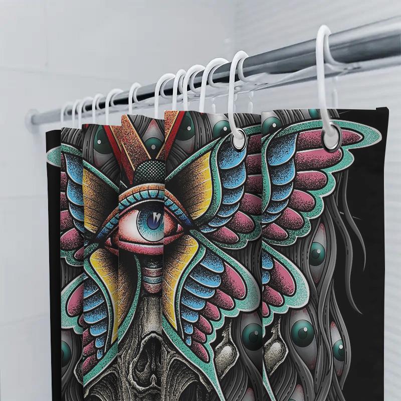 Gotischer Schmetterling Duschvorhang Dunkles Totenkopf-Wandbehang Halloween Heimdekor Waschbares Badezimmer-Set Vintage Künstlerischer Wandbehang