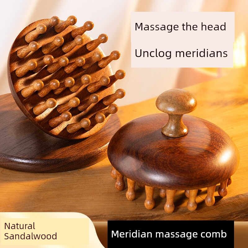 Sandalwood Head Massager, Meridian Brush, Scalp Massager, Scalp Care, Wooden Massage Comb, Multi-Functional Comb Health Upgrade-Meridian Massage Disc Comb