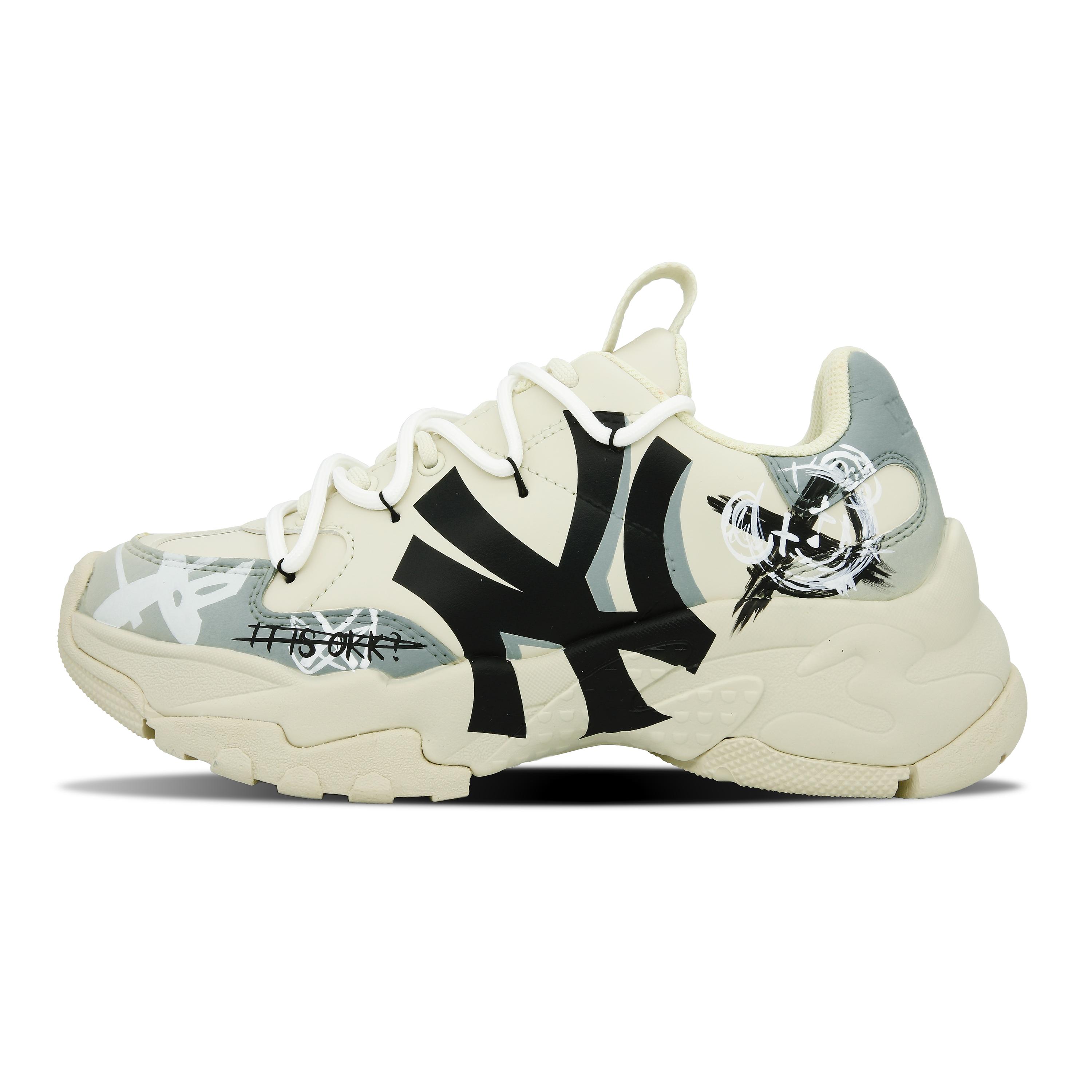 MLB Big Ball Chunky Leather Abrasion Resistant Height Increasing Low top Chunky Sneakers Unisex Beige Gray Blue 3ASHC101N-50BGS(Team28-) 38.5